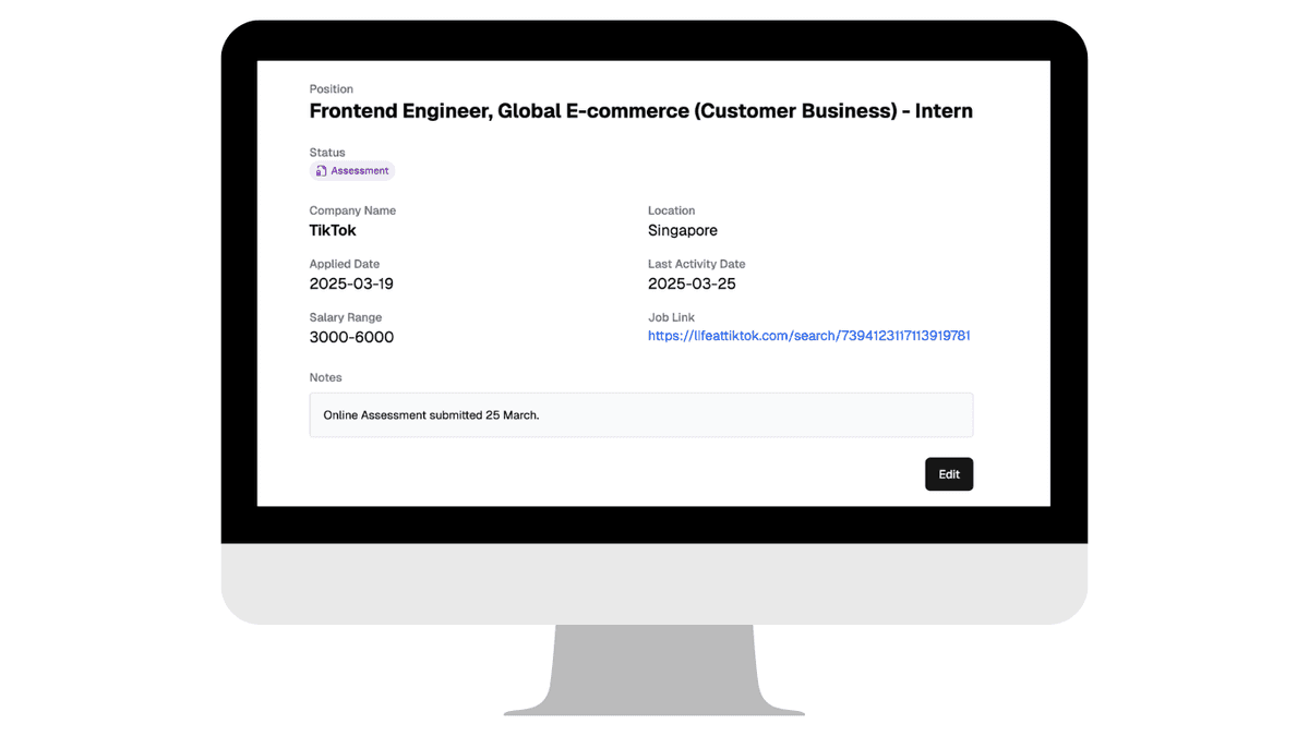 Application tracking UI